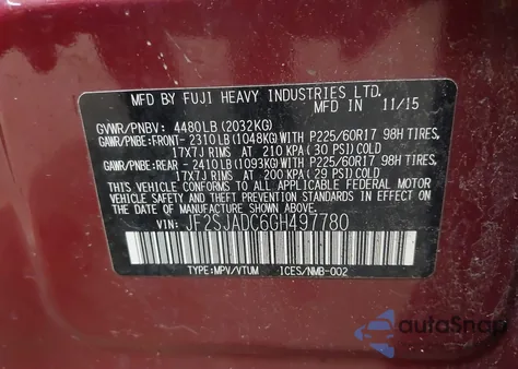 2016 Subaru Forester 2.5I Premium from USA, damaged, VIN JF2SJADC6GH497780